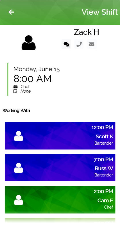 BarSight Restaurant Employee Scheduling - Mobile Schedule View BarSight Restaurant Employee Scheduling - Mobile Schedule View