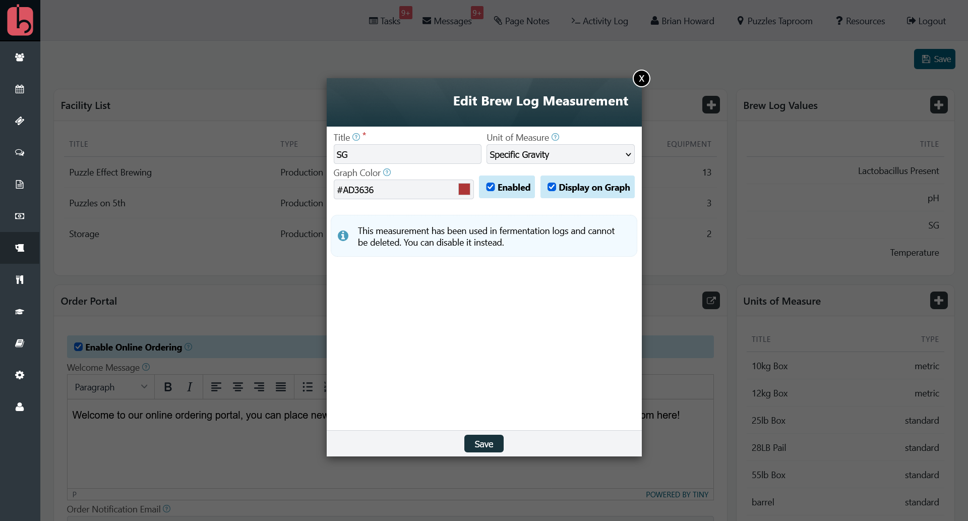 brew log modal