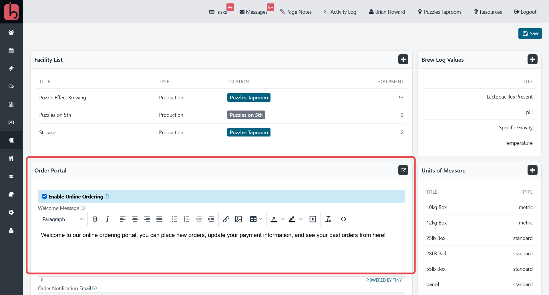 main settings page portal highlight