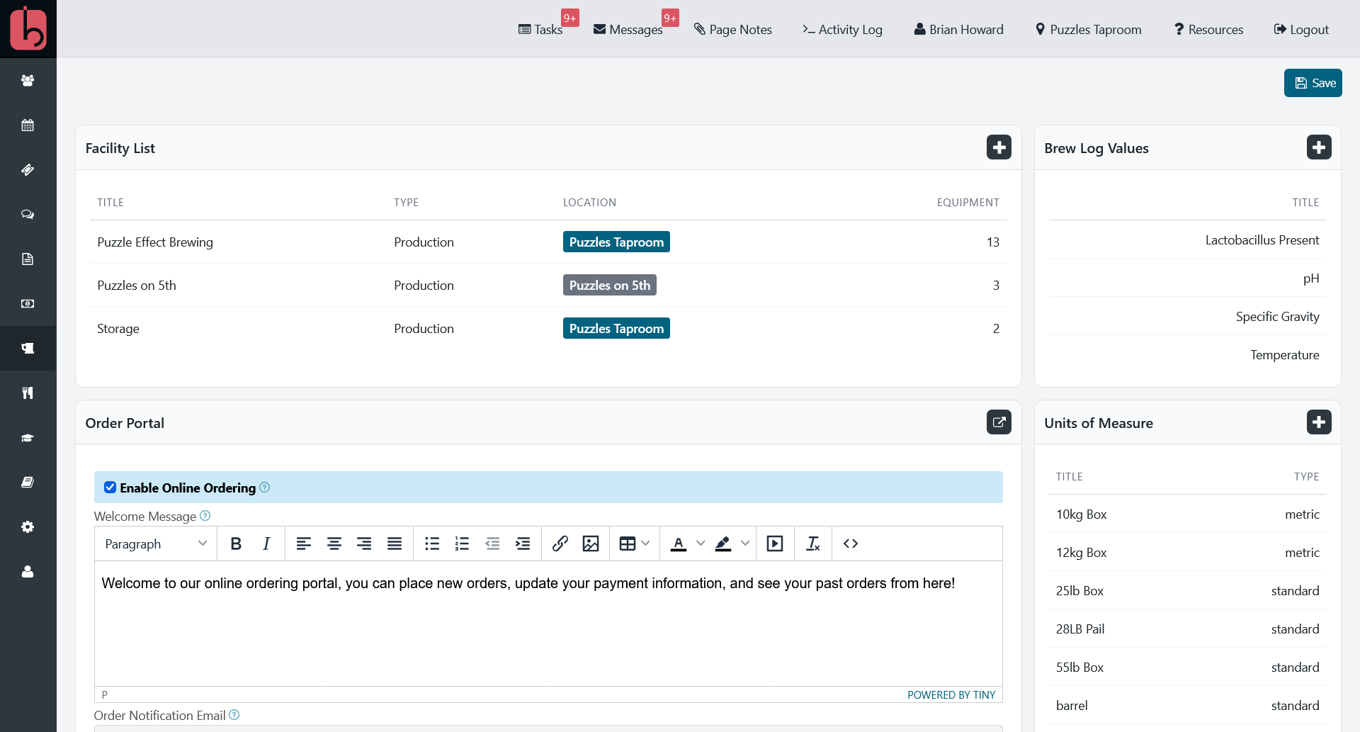 main settings page